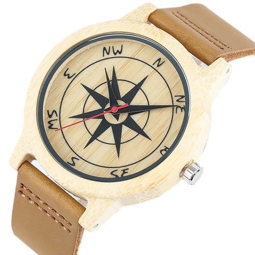 Wooden Watches Real Leather Band Strap Nature Bamboo