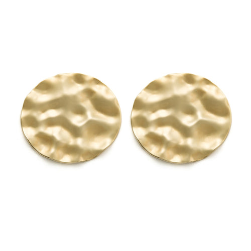 Simple Oversized Hammered Coin Disc Stud Earrings Vintage Brass Minimalist Earrings