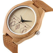 Load image into Gallery viewer, Wooden Watch Men Leather Band Quartz Bamboo Watches