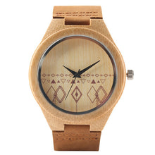 Load image into Gallery viewer, Wooden Watch Men Leather Band Quartz Bamboo Watches