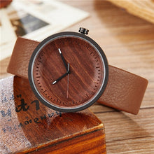 Load image into Gallery viewer, Natural Wood Leather Strap Smodern Stylish Wooden Unisex Quartz Minimalist Watches